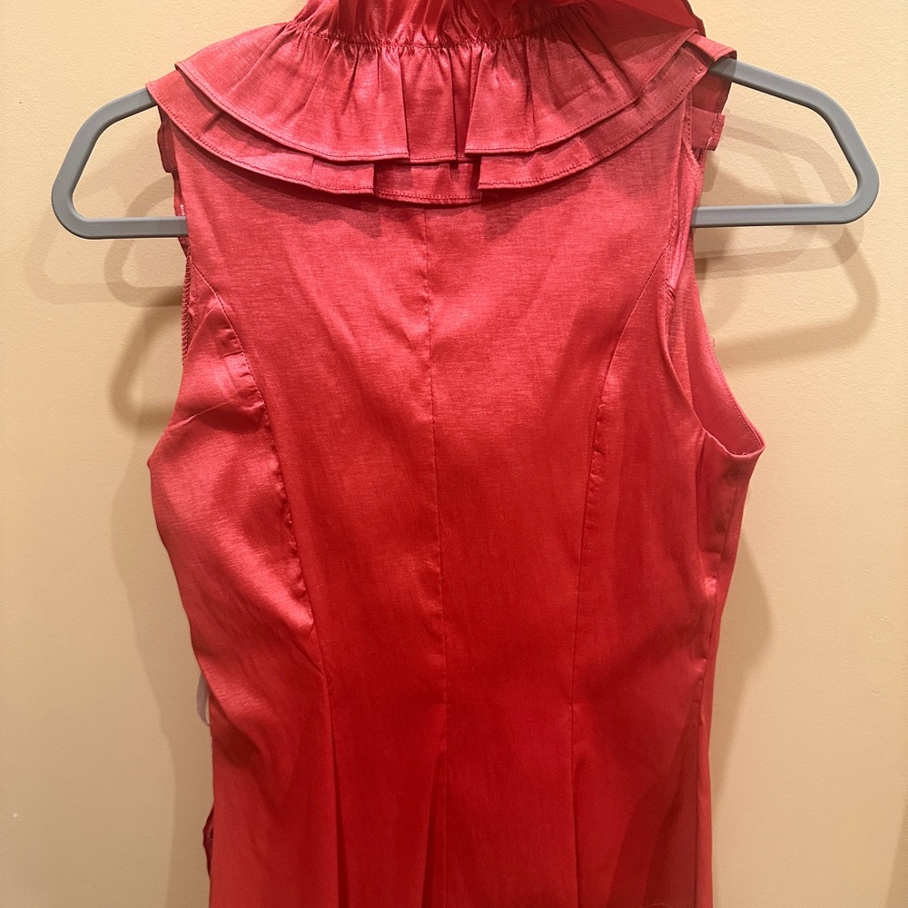Red Coral Elegant Ruffled Sleeveless Blouse Small Y2K Liz Minelli - Picture 4 of 7